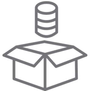 Box with a data stack entering it – symbolising centralised data warehousing for insurance platforms. 