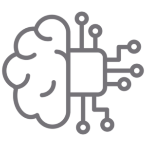 Icon of a brain connected to circuit lines – representing the integration of AI and machine learning in insurance operations. 