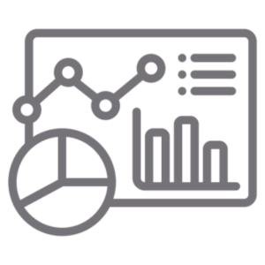 Icon showing a pie chart, bar graph, and line chart on a dashboard – symbolising business intelligence dashboards for insurance analytics.